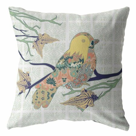 PALACEDESIGNS 20 in. Light Green Sparrow Indoor & Outdoor Zippered Throw Pillow PA3095390